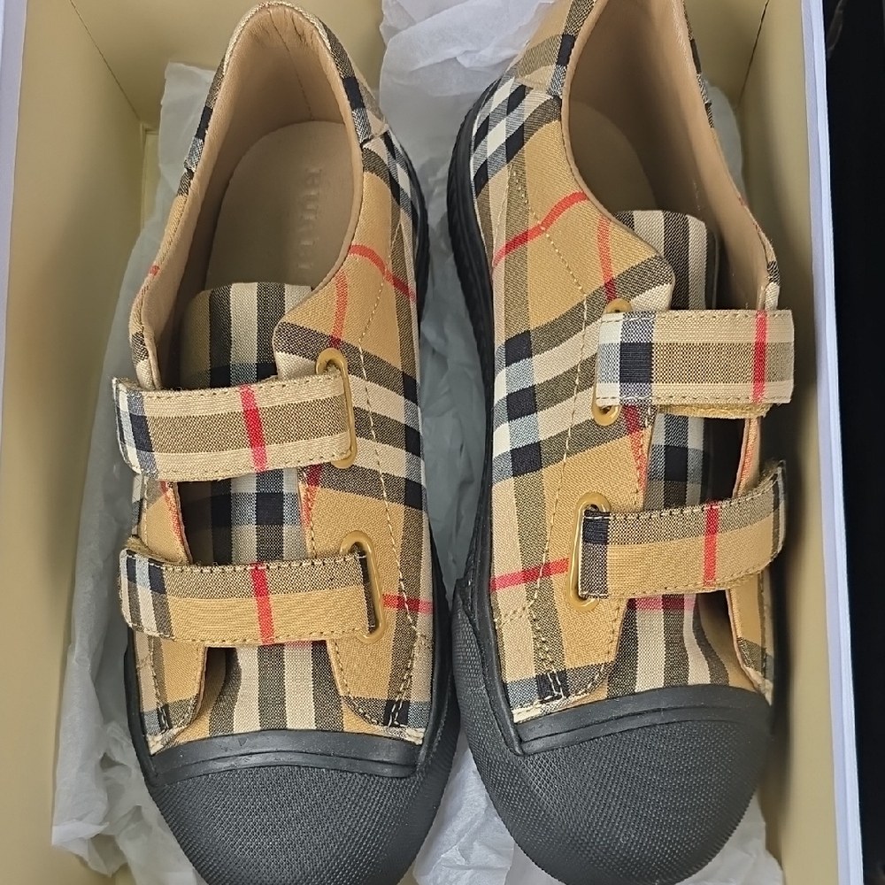 Burberry Tan and Black Sneakers with Velcro Straps
